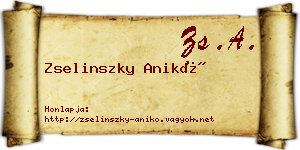 Zselinszky Anikó névjegykártya